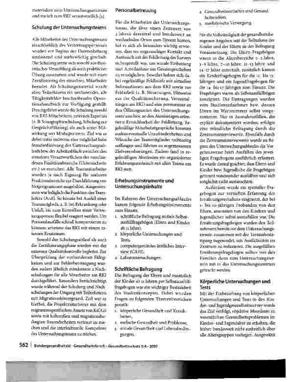 Vorschauseite 6: Der Kinderund Jugendgesundheitssurvey (KiGGS): Studienmanagement und Durchführung der Feldarbeit