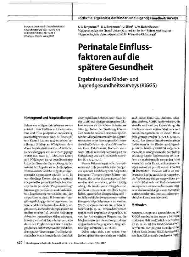 Vorschauseite 1: Perinatale Einflussfaktoren auf die spätere Gesundheit