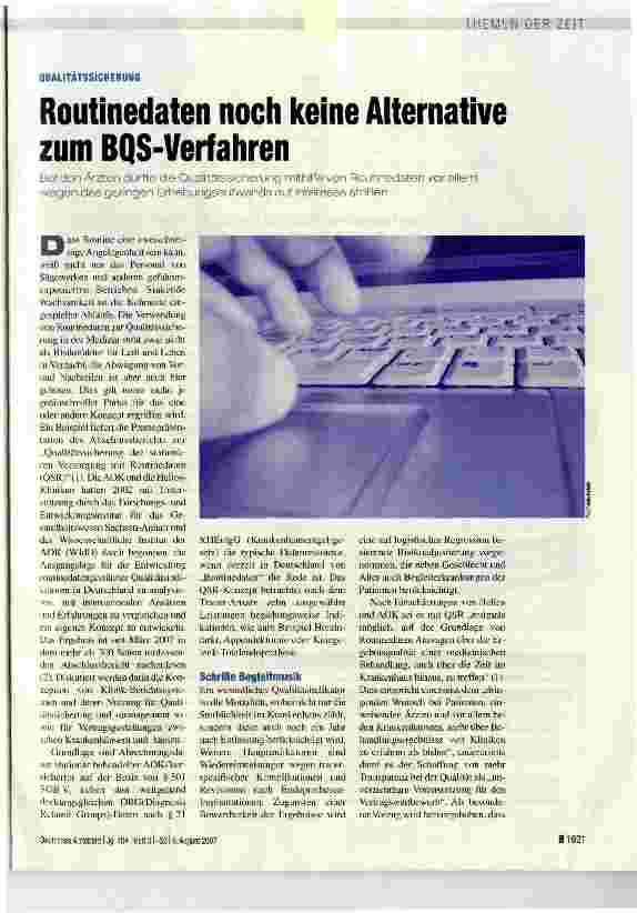 Vorschauseite 1: Routinedaten noch keine Alternative zum BQS-Verfahren