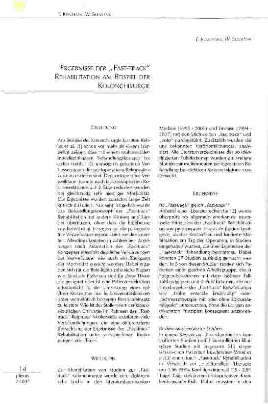 Vorschauseite 1: Ergebnisse der Fast-Track Rehabilitation am Beispiel der Kolonchirurgie