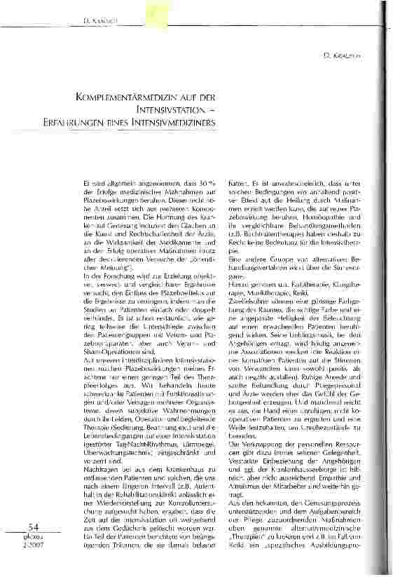Vorschauseite 1: Komplementärmedizin auf der Intensivstation- Erfahrungen eines Intensivmediziners