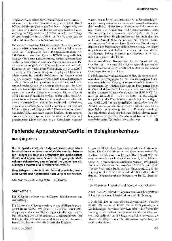 Vorschauseite 3: Streichung von Honorarforderungen wegen fehlerhafter Bilddokumentation rechtmäßig, wenn Ultraschallbilder weder eine Kennziffer noch einen Patientennamen aufweisen
