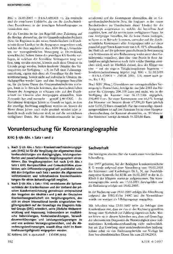 Vorschauseite 1: Voruntersuchung für Koronarangiographie