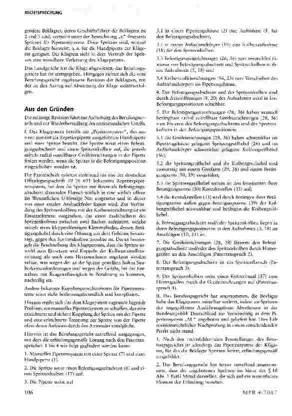 Vorschauseite 2: Pipettensystem: (nicht-)wesentliches Element der Erfindung i.S.d. §10 PatG