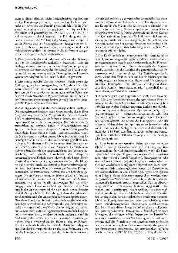 Vorschauseite 4: Pipettensystem: (nicht-)wesentliches Element der Erfindung i.S.d. §10 PatG