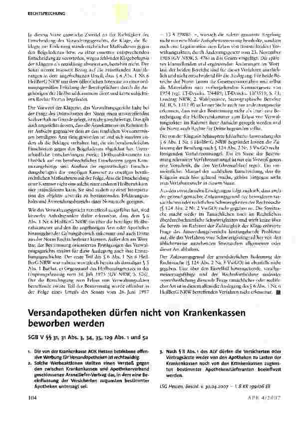 Vorschauseite 1: Versandapotheken dürfen nicht von Krankenkassen beworben werden