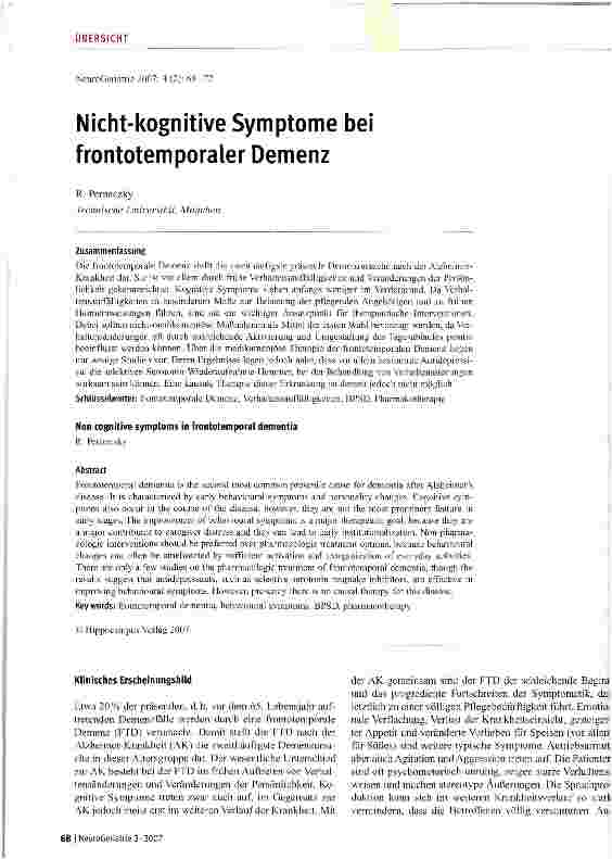 Vorschauseite 1: Nicht-kognitive Symptome bei frontotemporaler Demenz