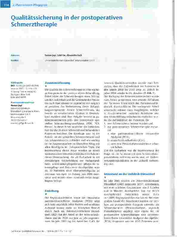 Vorschauseite 1: Qualitätssicherung in der postoperativen Schmerztherapie