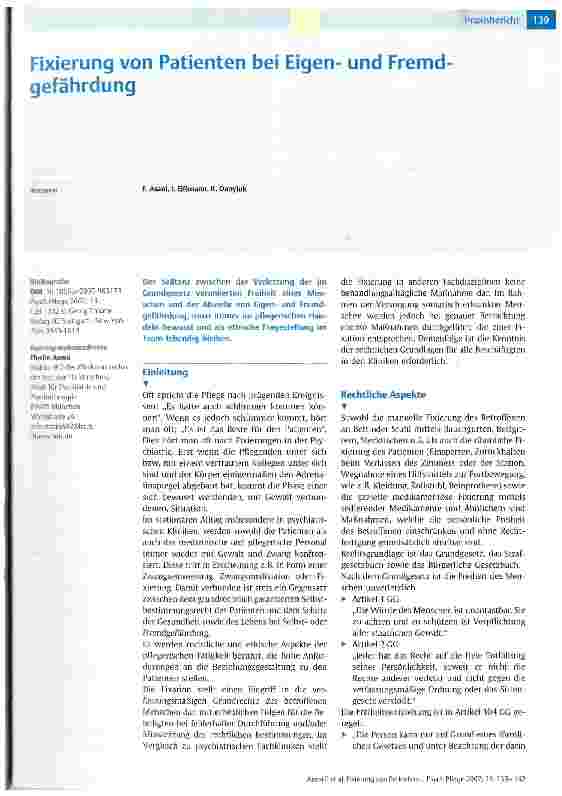 Vorschauseite 1: Fixierung von Patienten bei Eigenund Fremdgefährdung