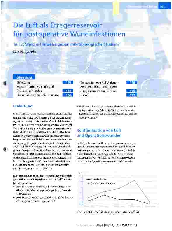 Vorschauseite 1: Die Luft als Erregerreservoir für postoperative WundinfektionenTeil 2. welche Hinweise geben mikorobiologische Studien?