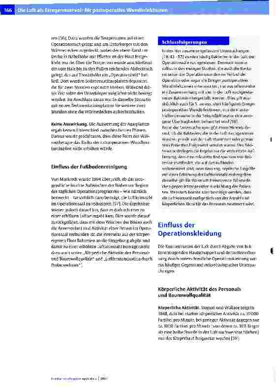 Vorschauseite 6: Die Luft als Erregerreservoir für postoperative WundinfektionenTeil 2. welche Hinweise geben mikorobiologische Studien?