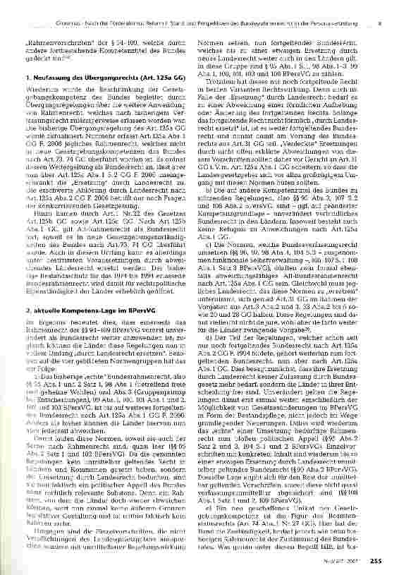 Vorschauseite 4: Nach der Föderalismus-Reform I: Stand und Perspektiven des Bundesrahmenrechts in der Personalvertretung