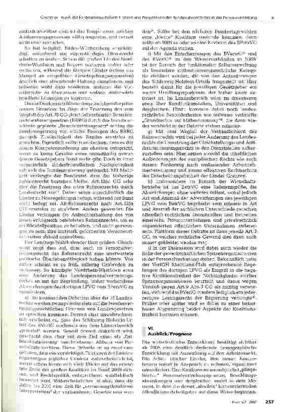Vorschauseite 6: Nach der Föderalismus-Reform I: Stand und Perspektiven des Bundesrahmenrechts in der Personalvertretung