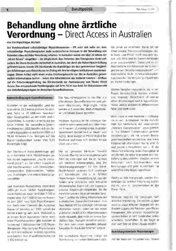 Vorschauseite 1: Behandlung ohne ärztliche Verordnung - Direct Access in Australien