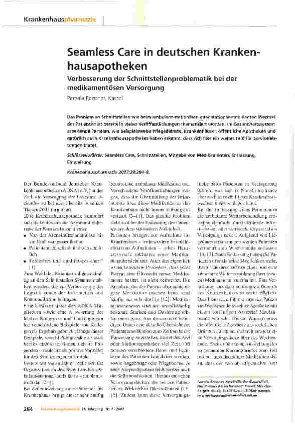 Vorschauseite 1: Seamless Care in deutschen Krankenhausapotheken