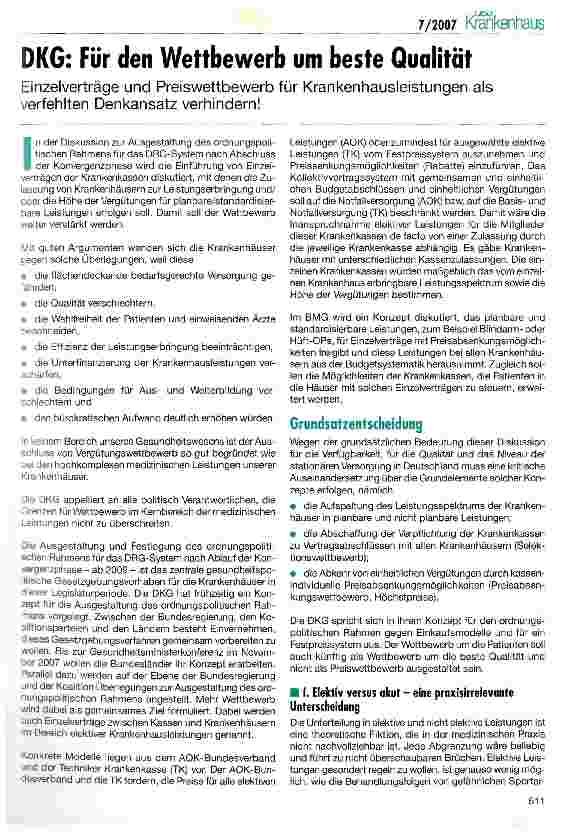 Vorschauseite 1: DKG: Für den Wettbewerb um beste Qualität