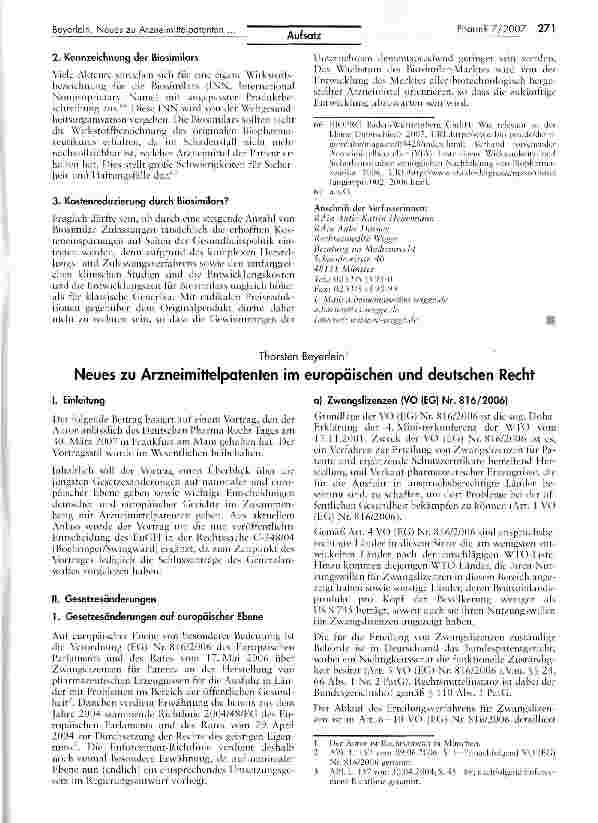 Vorschauseite 1: Neues zu Arzneimittelpatenten im europäischen und deutschen Recht