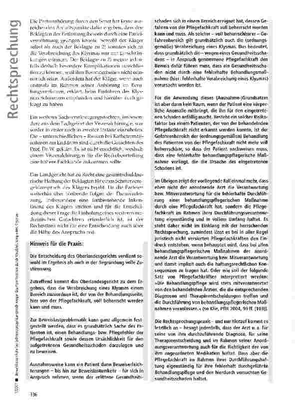 Vorschauseite 4: Beweislastumkehr bei Schmerzensgeldanspruch wegen Darmperforation durch Verabreichung eines Klysmas