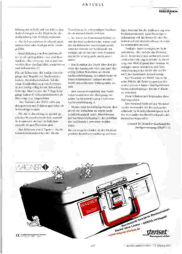 Vorschauseite 2: Stellungnahme des DGSV-Vorstands im März 2007 zu der Gemeinsamen Erklärung zum Erwerb der Sachkunde für die Instandhaltung von Medizinprodukten in der ärztlichen Praxis