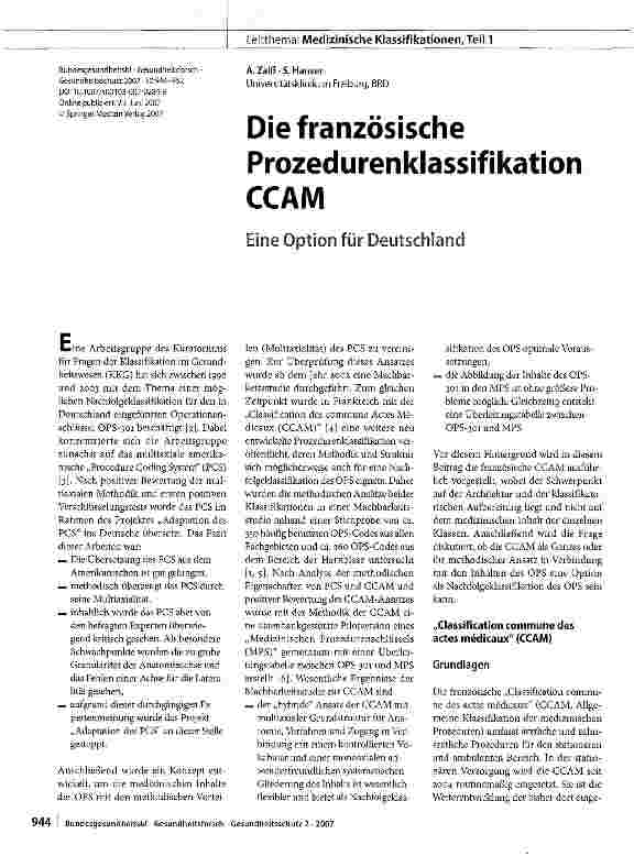 Vorschauseite 1: Die französische Prozedurenklassifikation CCAM