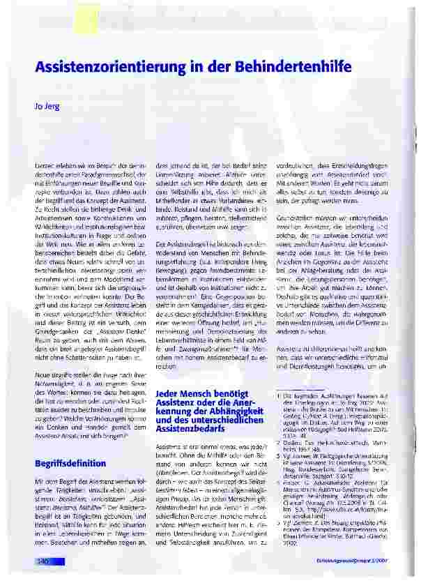 Vorschauseite 1: Assistenzorientierung in der Behindertenhilfe