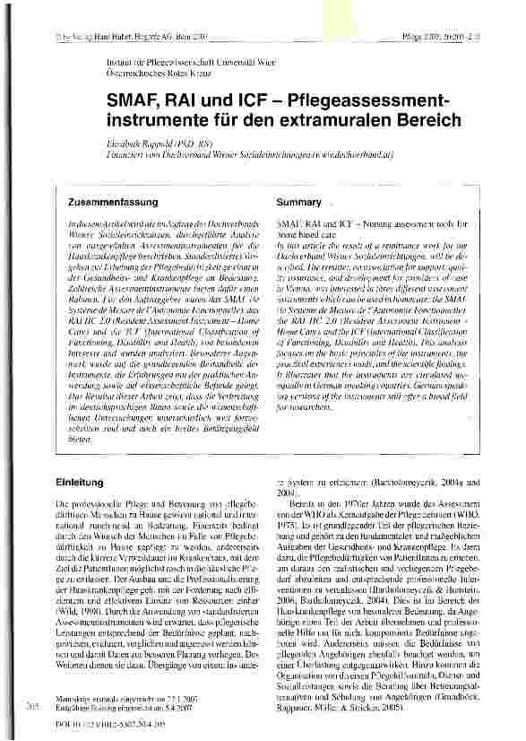 Vorschauseite 1: SMAF, RAI und ICF - Pflegeassessment-instrumente für den extramuralen Bereich