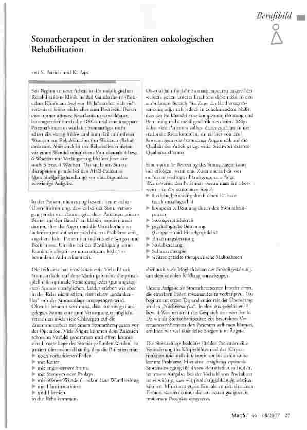 Vorschauseite 1: Stomatherapeut in der stationären onkologischen Rehabilitation