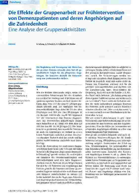 Vorschauseite 1: Die Effekte der Gruppenarbeit zur Frühintervention von Demenzpatienten und deren Angehörigen auf die Zufriedenheit