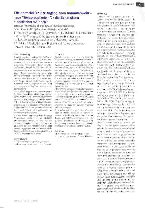 Vorschauseite 1: Effektormoleküle der angeborenen Immunabwehrneue Therapieoptionen für die Behandlung diabetischer Wunden?