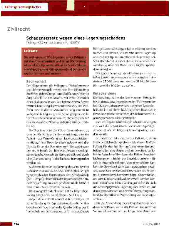 Vorschauseite 1: Schadensersatz wegen eines Lagerungsschadens