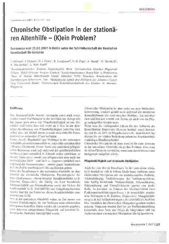 Vorschauseite 1: Chronische Obstipation in der stationären Altenhilf (K)ein Problem?