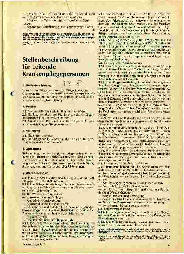 Vorschauseite 1: Stellenbeschreibung für Leitende Krankenpflegepersonen