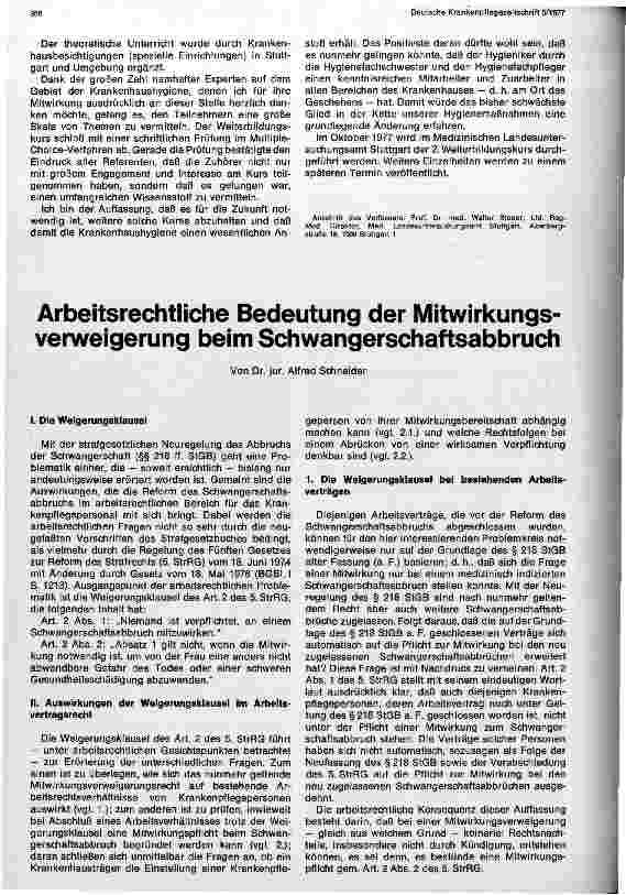 Vorschauseite 1: Arbeitsrechtliche Bedeutung der Mitwirkungsverweigerung beim Schwangerschaftsabbruch