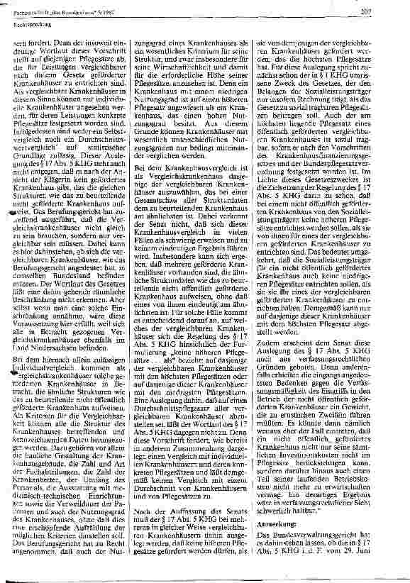 Vorschauseite 2: Zur Vergleichbarkeit von Krankenhäusern Bundesverwaltungsgerichtsurteil vom 06.11.1986