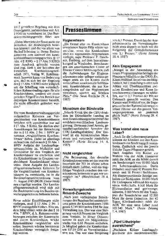 Vorschauseite 3: Zur Vergleichbarkeit von Krankenhäusern Bundesverwaltungsgerichtsurteil vom 06.11.1986