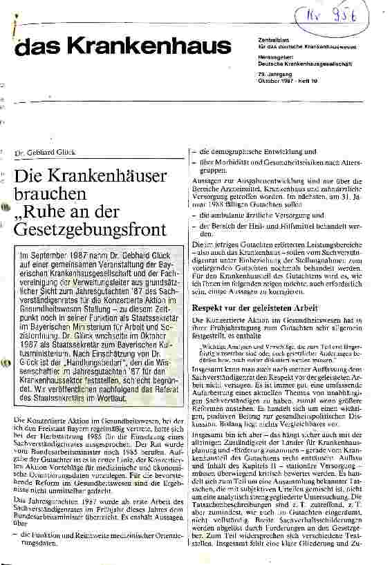 Vorschauseite 1: Die Krankenhäuser brauchen Ruhe an der Gesetzgebungsfront