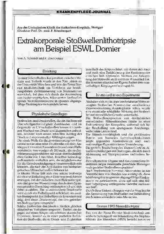 Vorschauseite 1: Extrakorporale Stoßwellenlithotripsie am Beispiel ESWL Dornier
