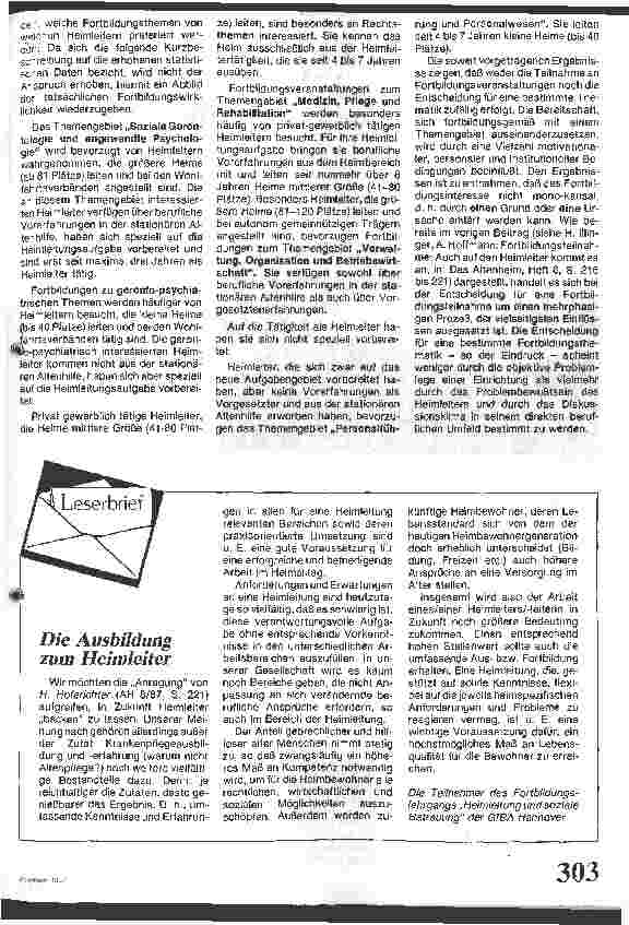 Vorschauseite 5: Welche Heimleiter besuchen welche Fortbildung?