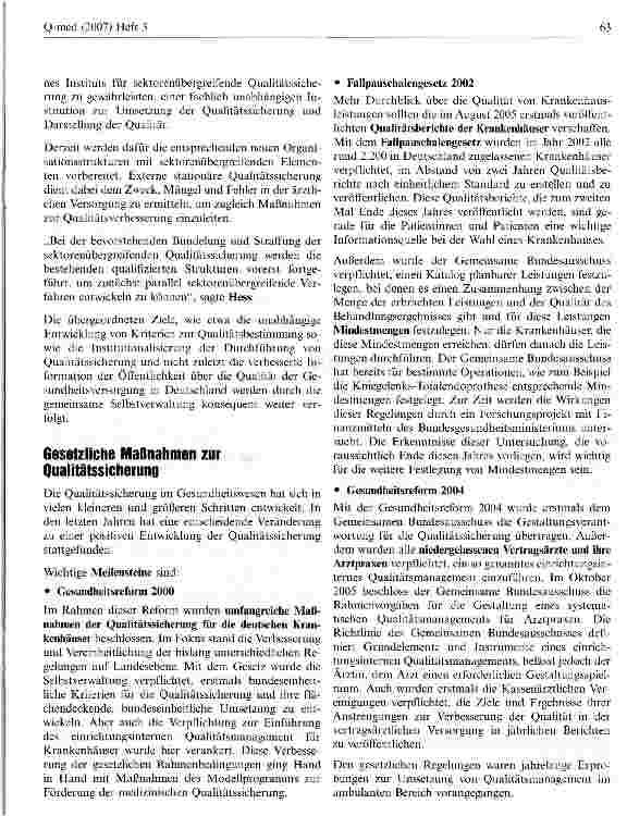 Vorschauseite 3: Die Qualität im Gesundheitswesen wird weiter gestärkt