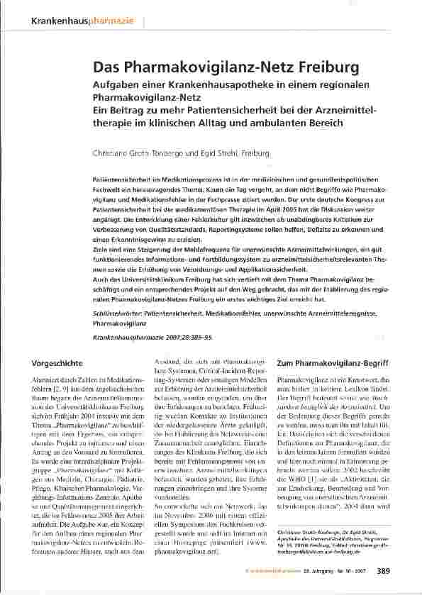 Vorschauseite 1: Das Pharmakovigilanz-Netz Freiburg
