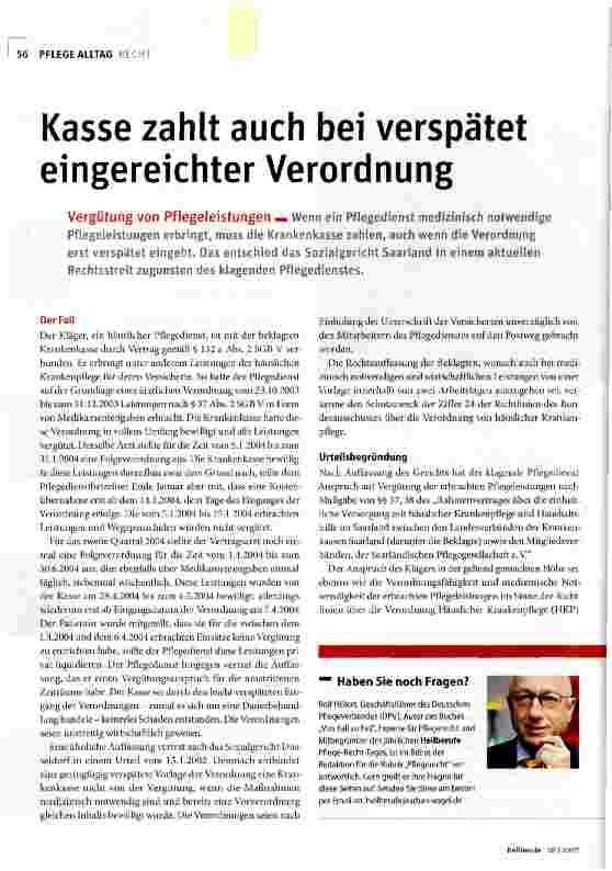 Vorschauseite 1: Kasse zahlt auch bei verspätet eingereichter Verordnung