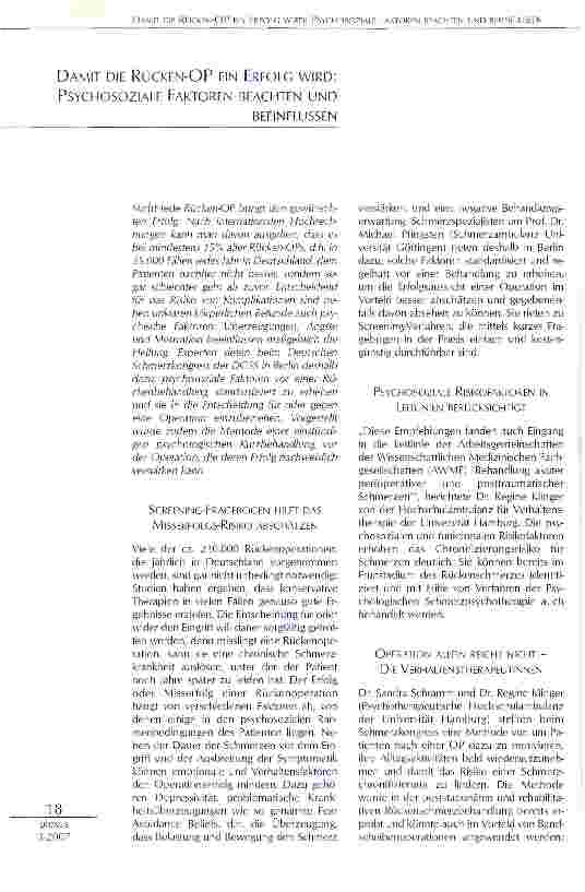 Vorschauseite 1: Damit die Rücken-OP ein Erfolg wird.
