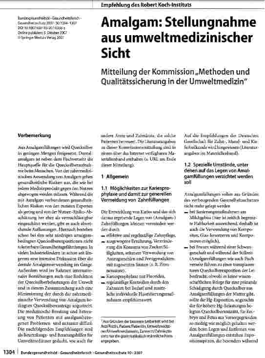 Vorschauseite 1: Amalgam: Stellungnahme aus umweltmedizinischer Sicht