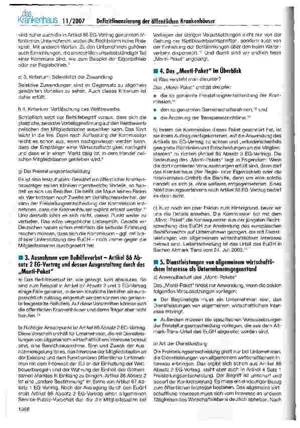 Vorschauseite 3: Europarechtliche Anforderungen an die Defizitfinanzierung der öffentlichen Krankenhäuser