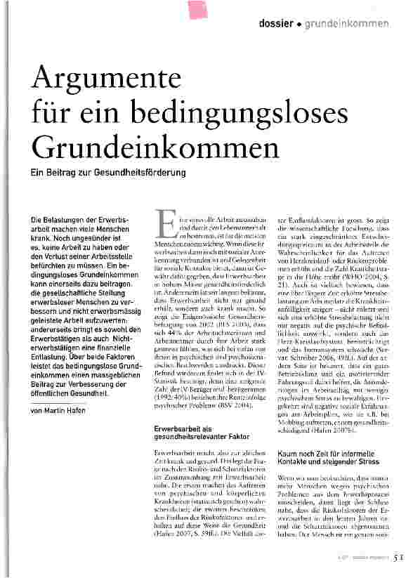 Vorschauseite 1: Argumente für ein bedingungsloses Grundeinkommen