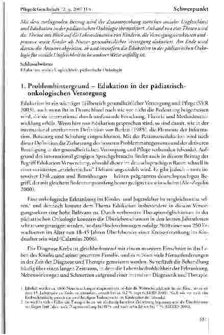 Vorschauseite 2: Edukation in der pädiatrischen Onkologie - anfällig fiir Ungleichheit?