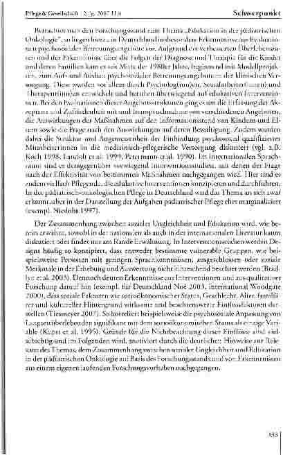 Vorschauseite 4: Edukation in der pädiatrischen Onkologie - anfällig fiir Ungleichheit?