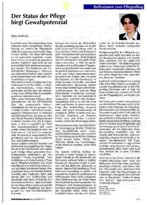 Vorschauseite 1: Der Status der Pflege birgt Gewaltpotenzial