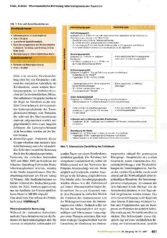 Vorschauseite 5: Pharmazeutische Betreuung lebertransplantierter Patienten unter besonderer Berücksichtigung der Compliance mit der immunsuppressiven Therapie