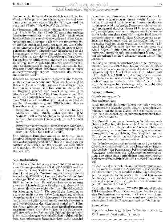 Vorschauseite 3: Betriebliches Eingliederungsmanagement (BEM) im Spiegel aktueller Rechtsprechung